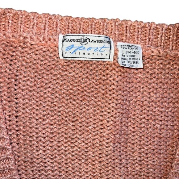 Vintage 80s/90s Maggie Lawrence Pink Knit Western Fringe Cardigan Sweater Sz L - Picture 3 of 5